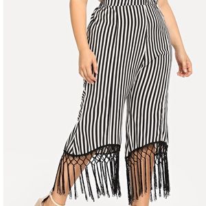 Plus Vertical Stripe Tassle Hem Pants